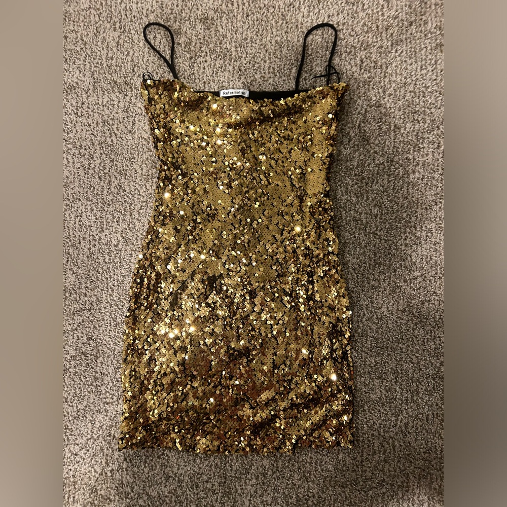 Reformation gold glitter dress small